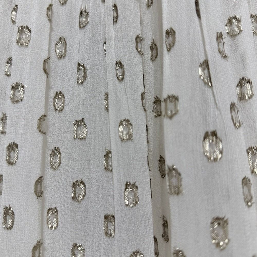 Lulu Saint Tropez Maxi Dress White Gold Metallic Fil Coupe Polka Dots Women's Xs — image 3 of 8